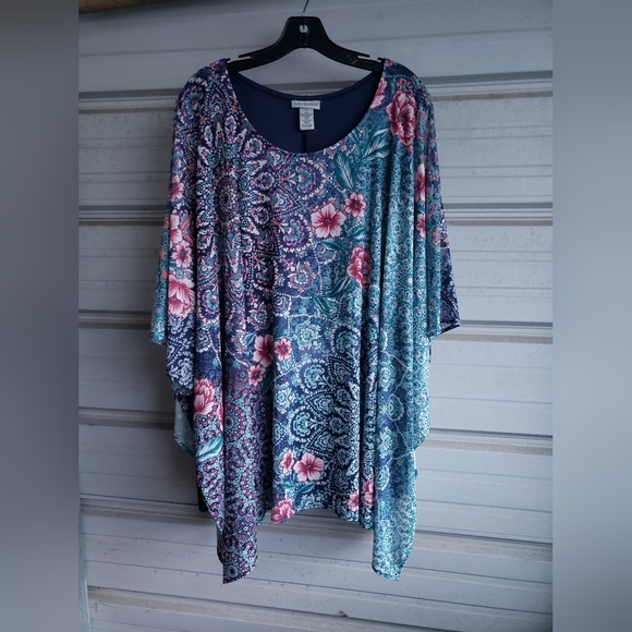 Plus Size 3X Catherines Spring Drape Blouse Top Shirt Colorful Floral Print - Picture 1 of 5